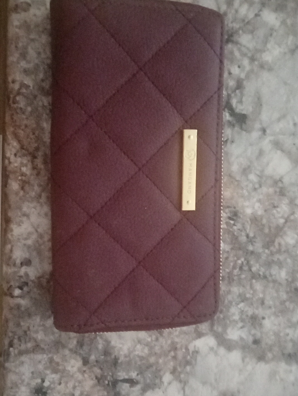 Quilted Burgundy Wallet with Gold Plate